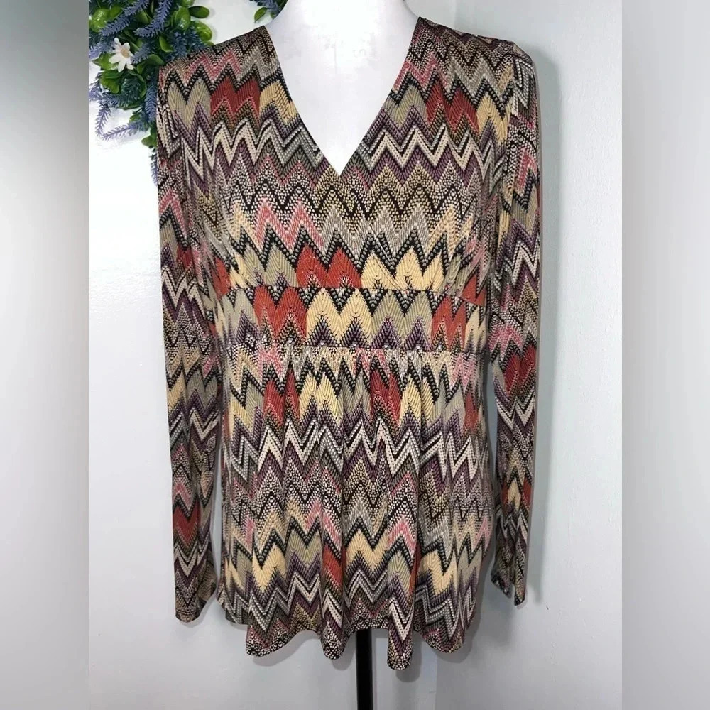 Grace, NWT,autumn sparkle, L, glitter longsleeve, faux wrap pleated bodice tunic